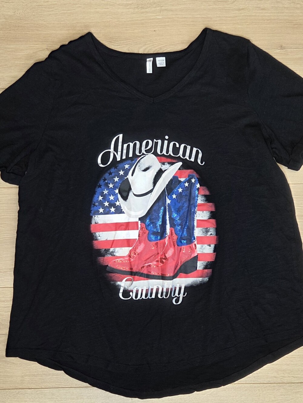 Cato American Country Patriotic Cowboy Boots Bling Graphic Tee Plus Size 14